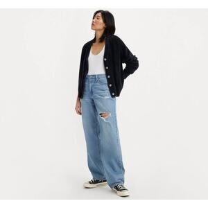 Levi’s Blue distressed BAGGY DAD denim Jeans size 24 cotton blend straight leg